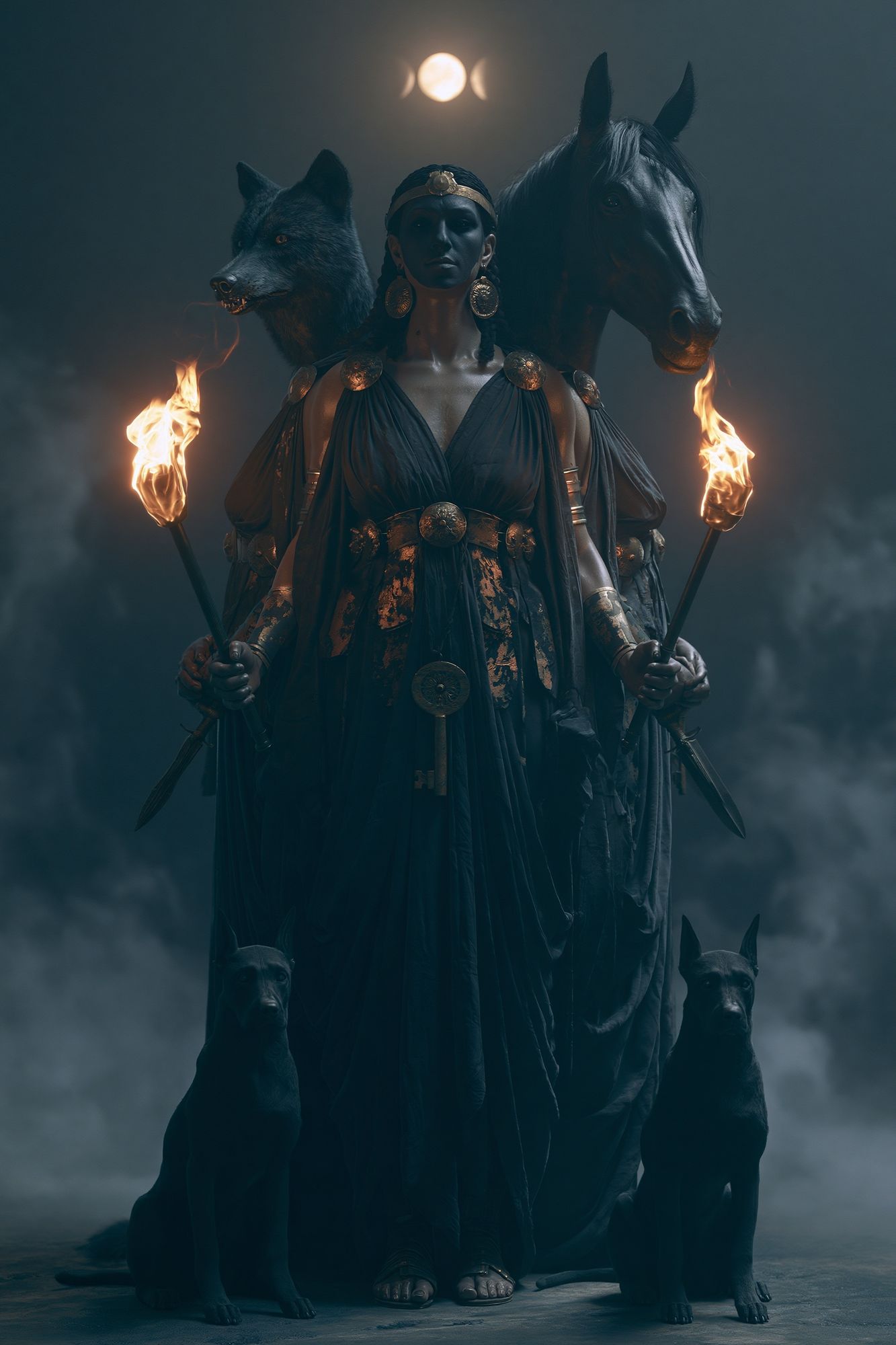 Hecate and Wolves Dark Fantasy Poster. poster detail