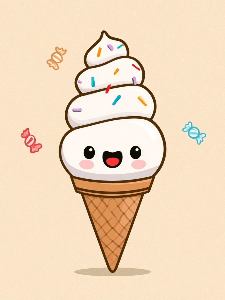 Cute Ice Cream Cone Illustration Poster. poster detail