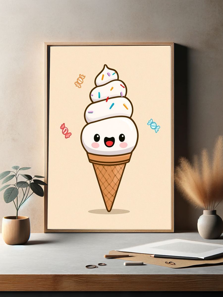 Cute Ice Cream Cone Illustration Poster. — room view 2