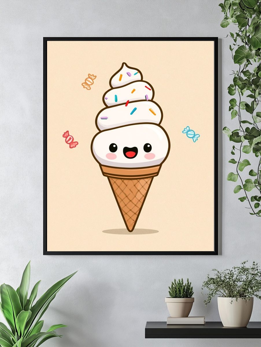 Cute Ice Cream Cone Illustration Poster. — room view 4