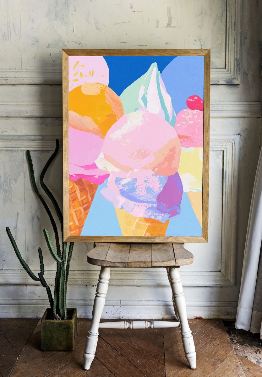 Colorful Ice Cream Cones — Illustration Print. room preview