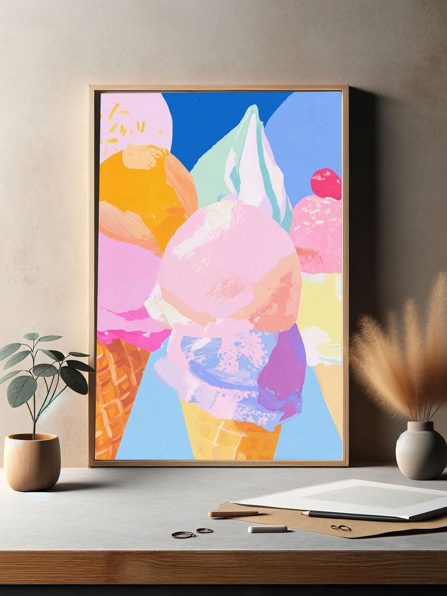 Colorful Ice Cream Cones — Illustration Print. — room view 2