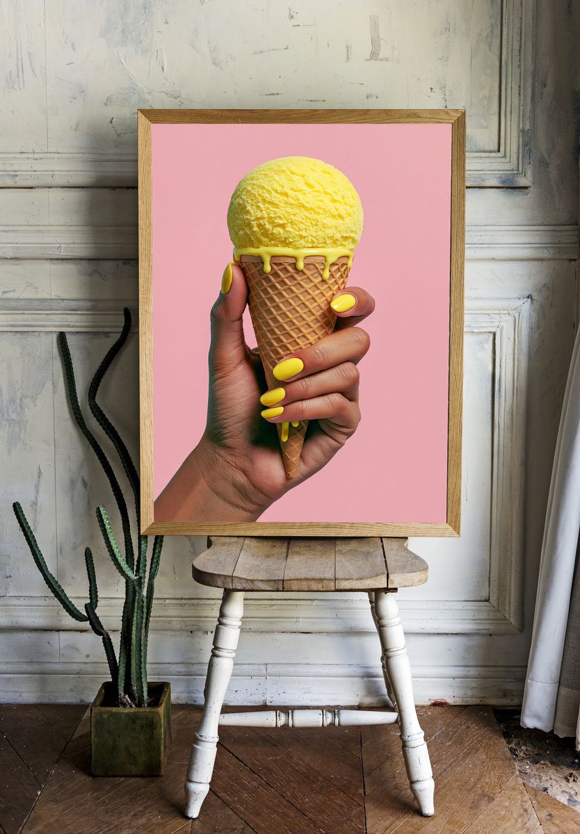 Yellow Ice Cream Cone Photography Poster. — room view 1