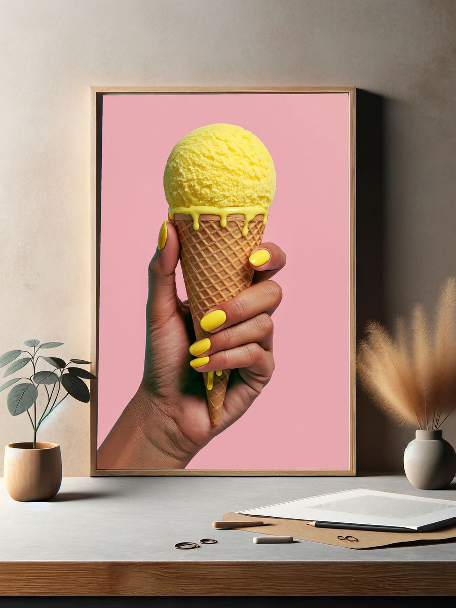 Yellow Ice Cream Cone Photography Poster. — room view 2