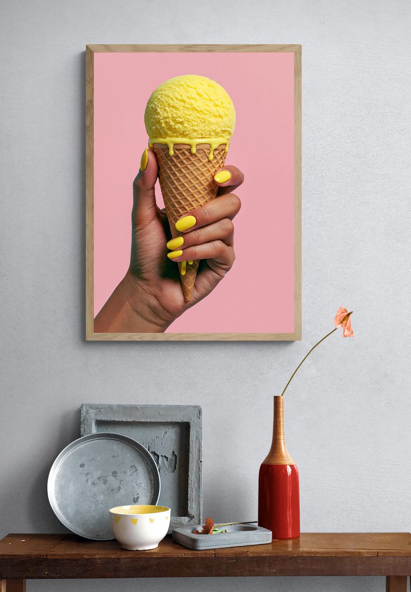 Yellow Ice Cream Cone Photography Poster. — room view 3