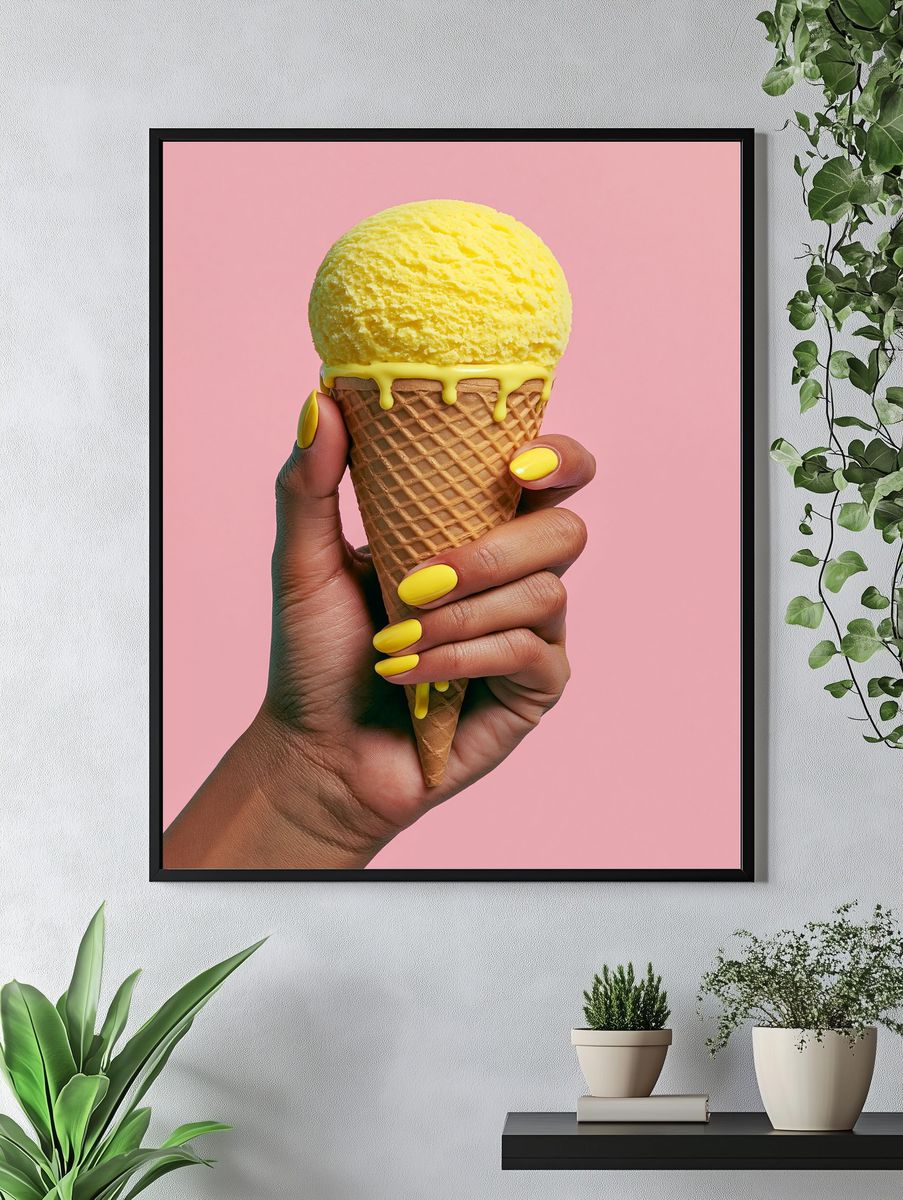 Yellow Ice Cream Cone Photography Poster. — room view 4