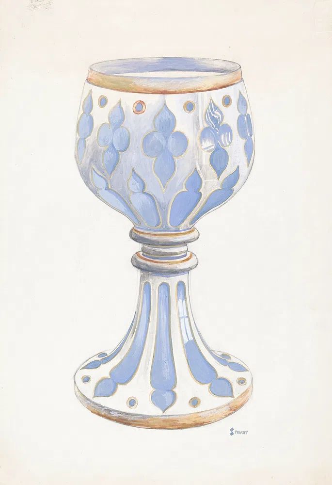 Decorative Blue Goblet — Illustration Print. poster detail