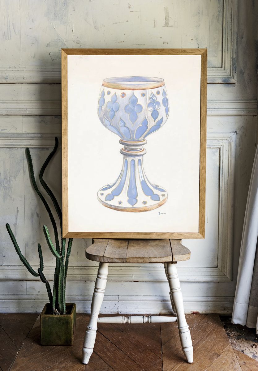 Decorative Blue Goblet — Illustration Print room preview