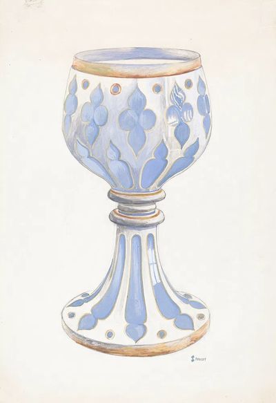 Decorative Blue Goblet — Illustration Print. poster