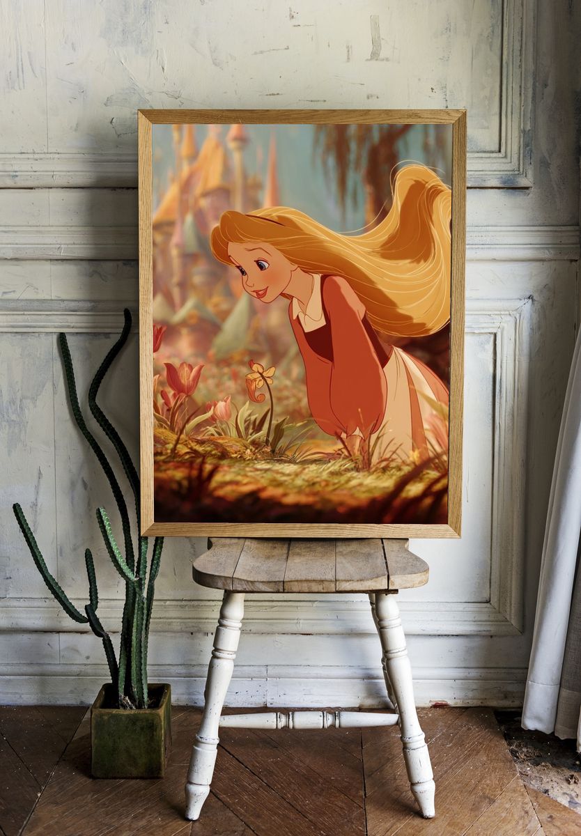 Whimsical Girl in Garden — Illustration Print room preview