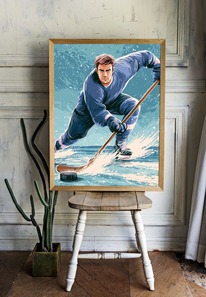 Ice Hockey Action Illustration Poster. — room view 1
