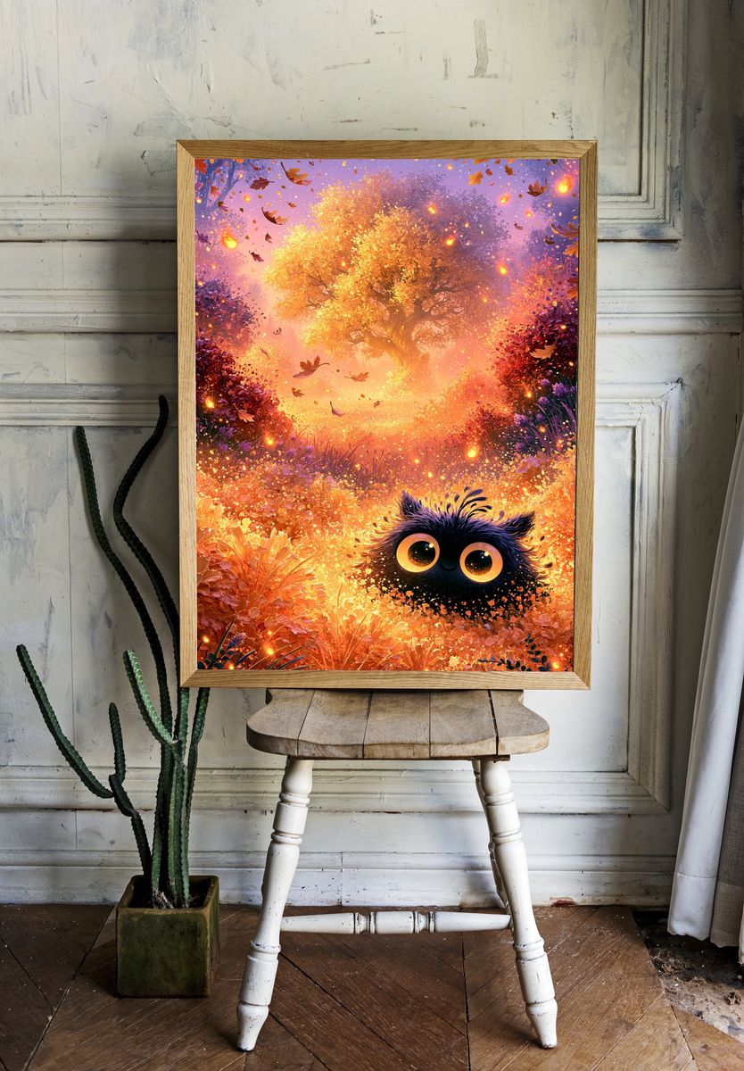 Whimsical Autumn Owl Illustration Poster. — room view 1