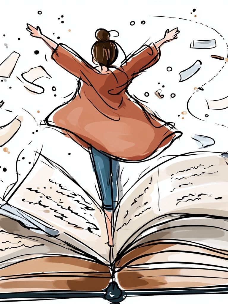 Girl Jumping from Open Book — Illustration Print. poster — illustration art