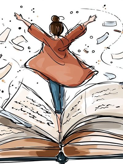Girl Jumping from Open Book — Illustration Print. poster print