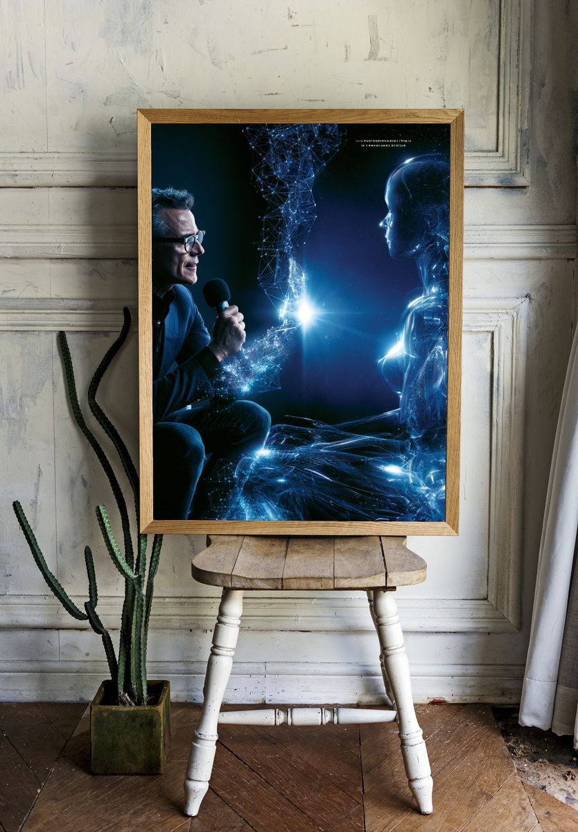 AI Interview Neon Digital Art Poster. room preview
