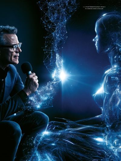 AI Interview Neon Digital Art Poster. poster print
