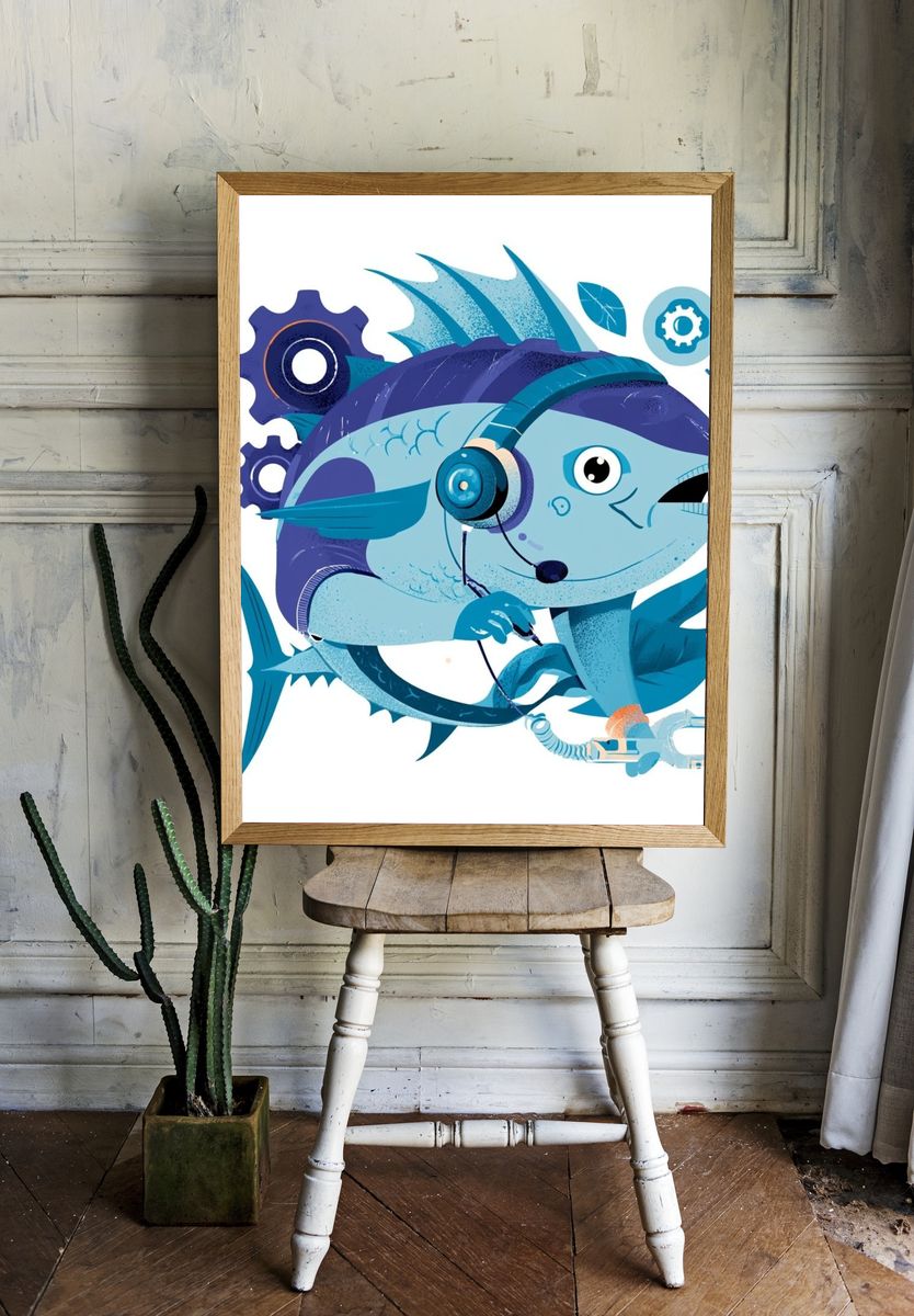 Mechanical Fish Illustration Poster. room preview