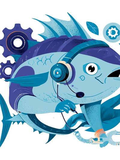 Mechanical Fish Illustration Poster. poster