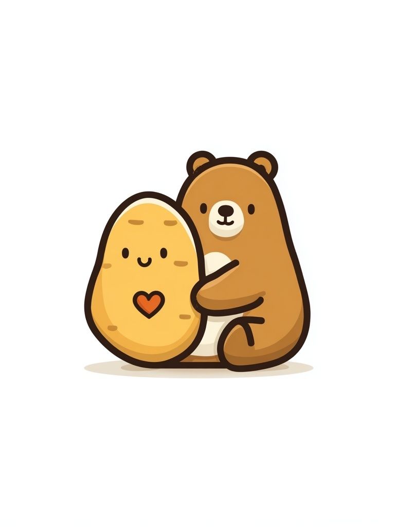 Cute Bear and Potato Illustration Poster. poster — illustration art