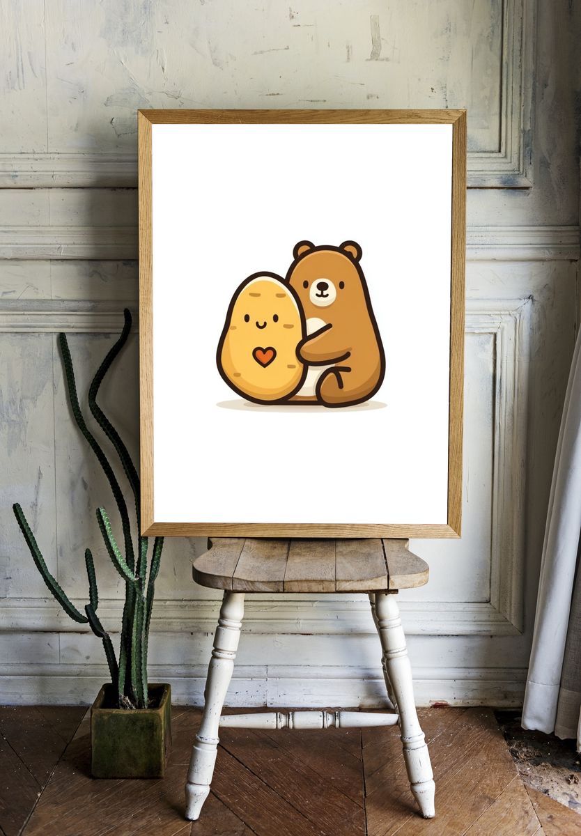 Cute Bear and Potato Illustration Poster. room preview