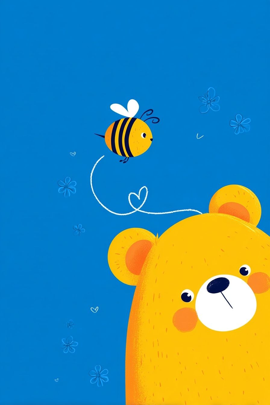 Cute Bear and Bee Illustration Poster. poster detail