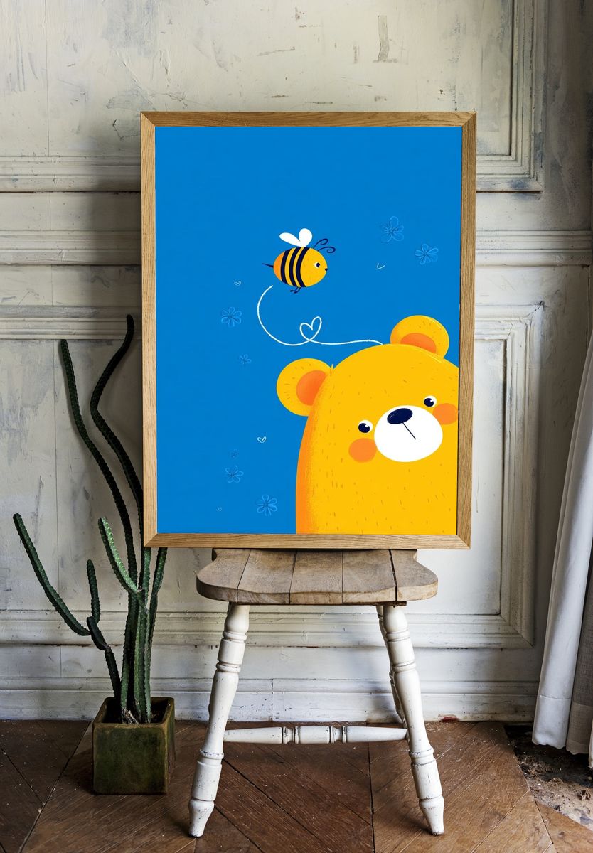 Cute Bear and Bee Illustration Poster. room preview