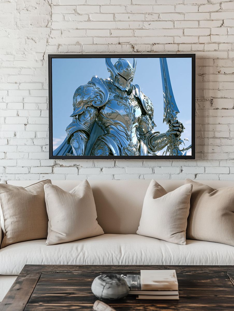 Silver Knight Fantasy Illustration Poster. — room view 1