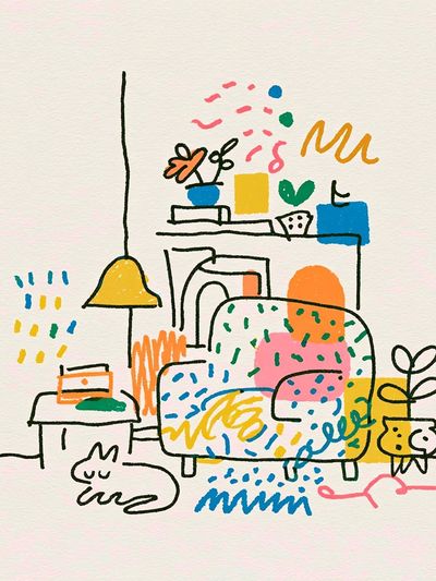 Playful Living Room Illustration Poster. poster