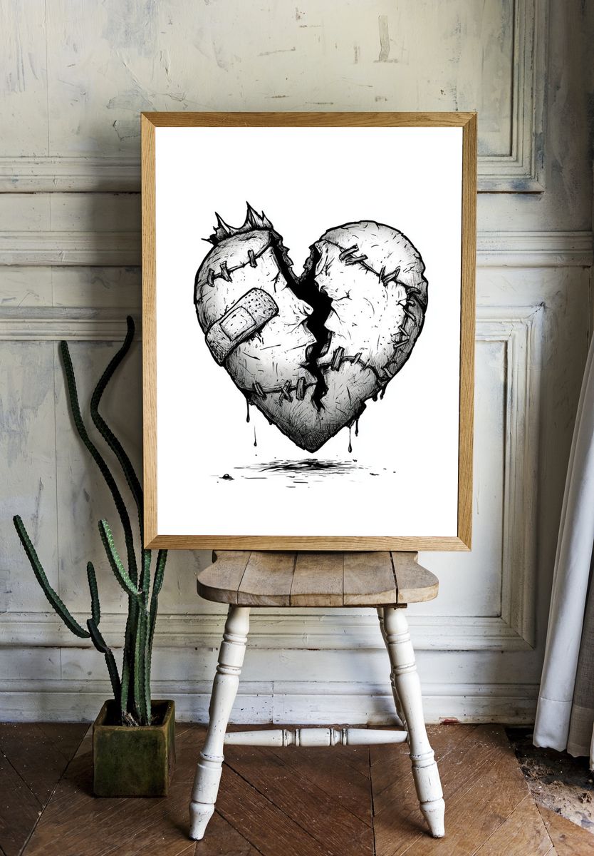 Broken Heart Ink Print. room preview