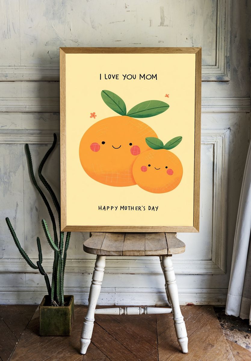Mother's Day Orange Illustration Poster room preview