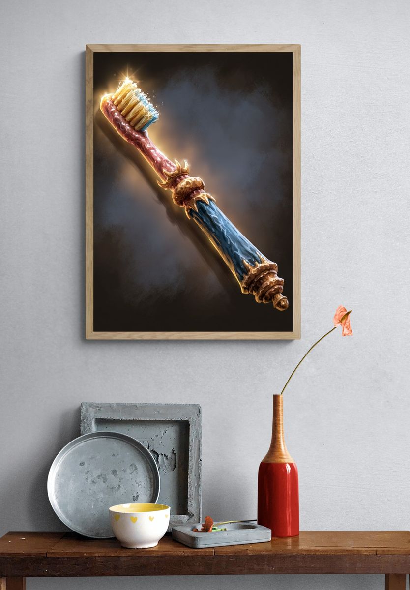 Enchanted Toothbrush Fantasy Illustration Poster. — room view 3