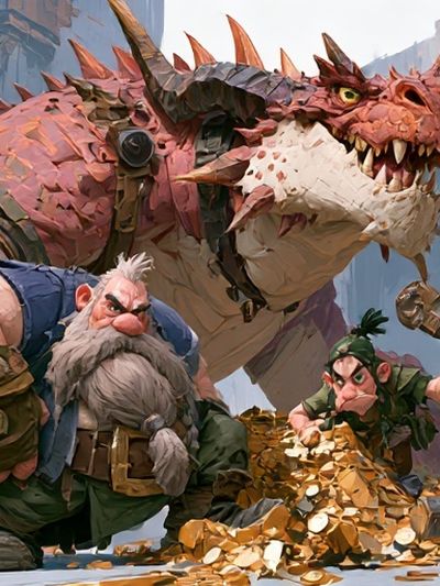 Fantasy Dragon and Dwarves Illustration Poster.