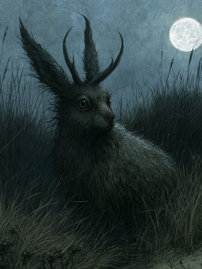 Moonlit Hare Fantasy Illustration Poster. poster detail
