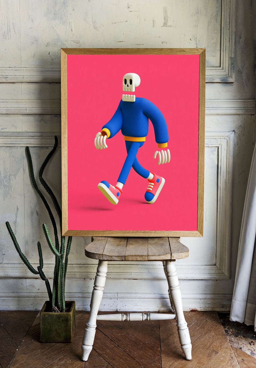 Walking Skeleton Digital Art Poster. — room view 1