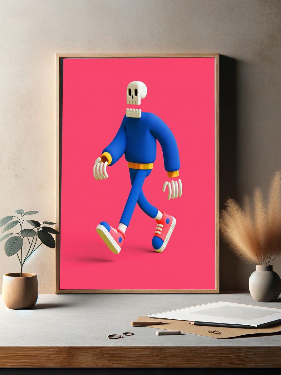 Walking Skeleton Digital Art Poster. — room view 2