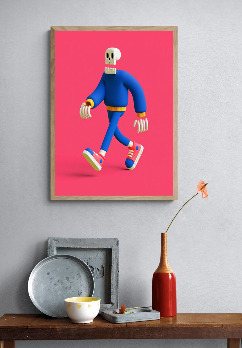 Walking Skeleton Digital Art Poster. — room view 3