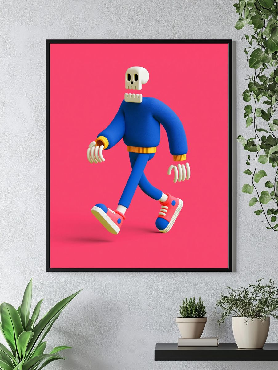Walking Skeleton Digital Art Poster. — room view 4