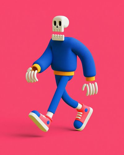 Walking Skeleton Digital Art Poster. poster