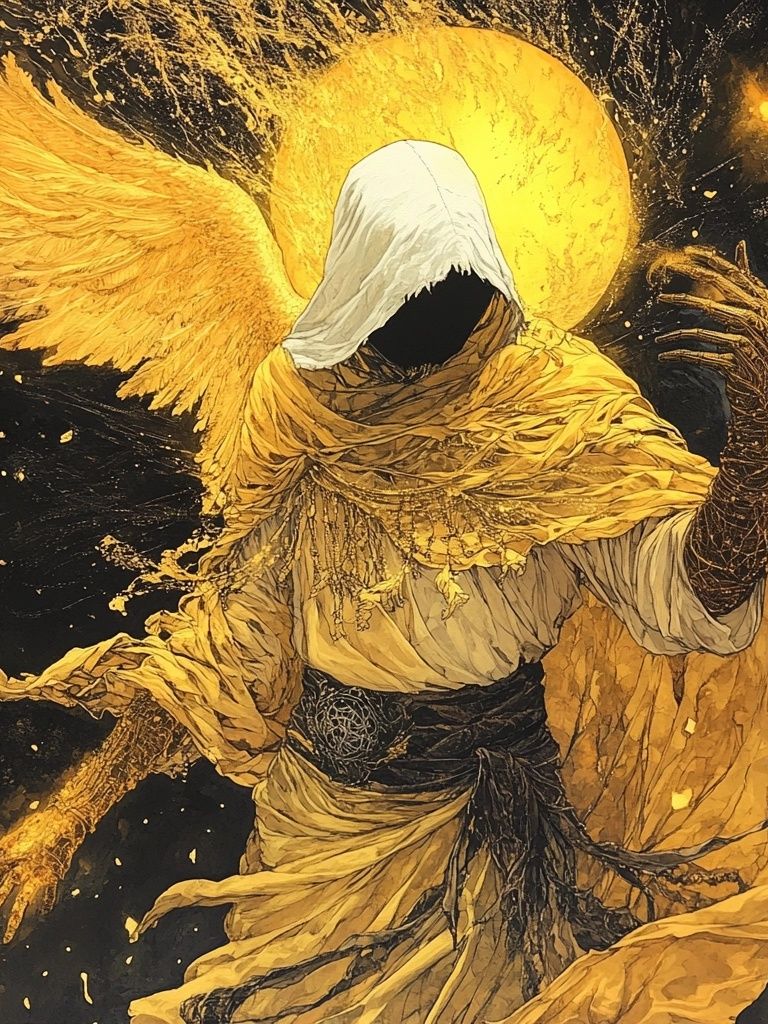 Golden Hooded Angel Fantasy Print. poster — illustration art
