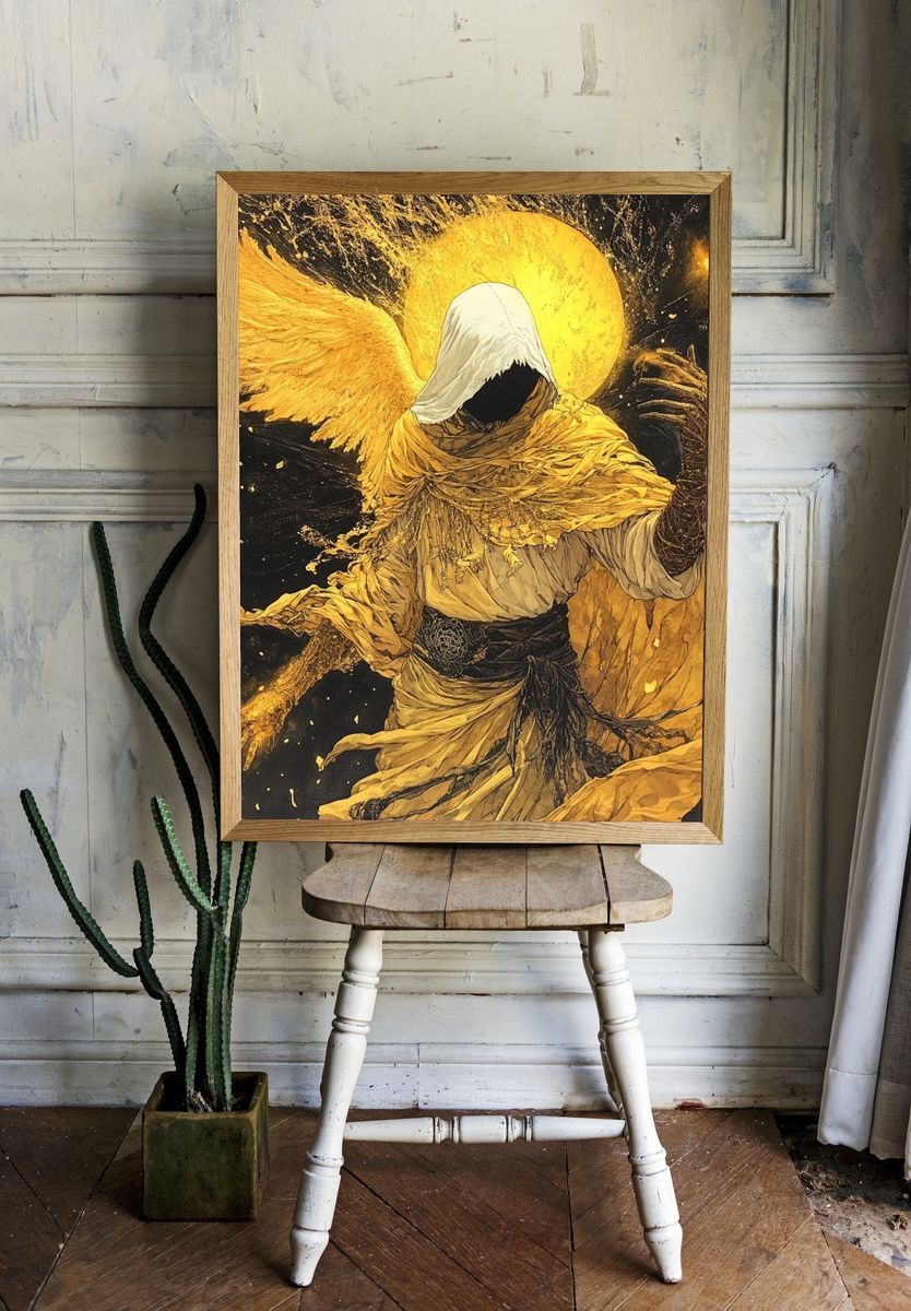 Golden Hooded Angel Fantasy Print. — room view 1