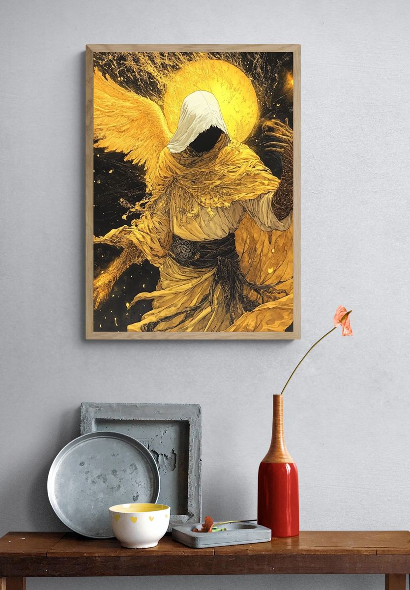 Golden Hooded Angel Fantasy Print. — room view 3