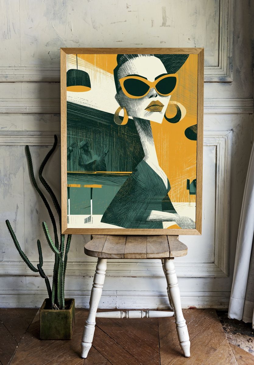 Retro Jazz Woman Illustration Poster. room preview