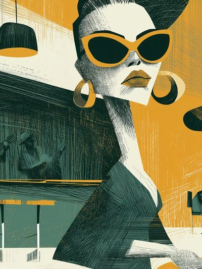 Retro Jazz Woman Illustration Poster.