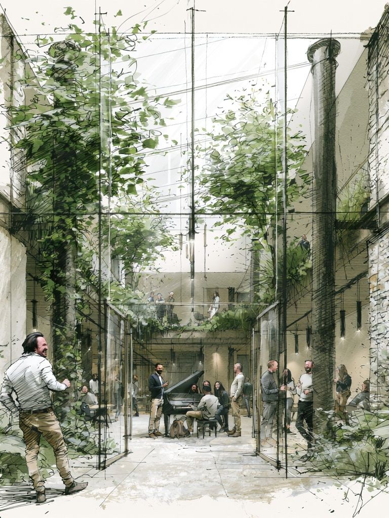 Urban Courtyard Sketch Poster. poster detail