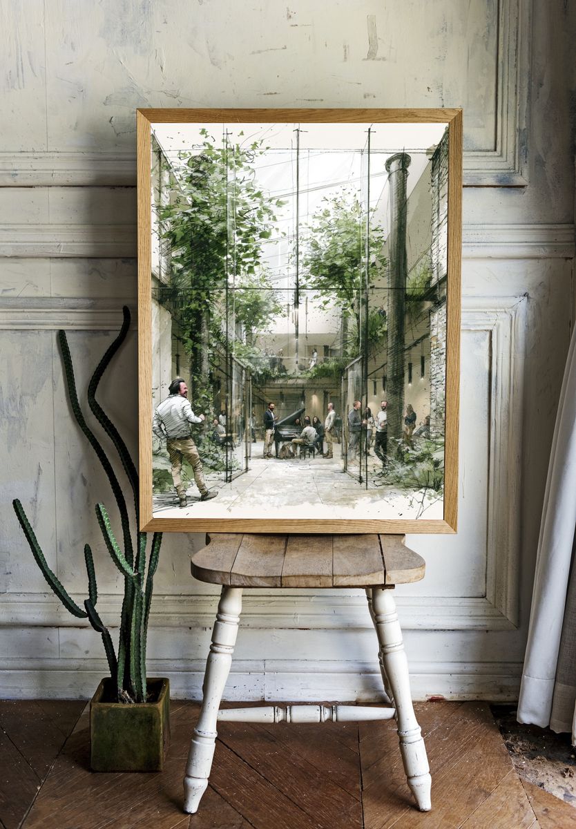 Urban Courtyard Sketch Poster. room preview