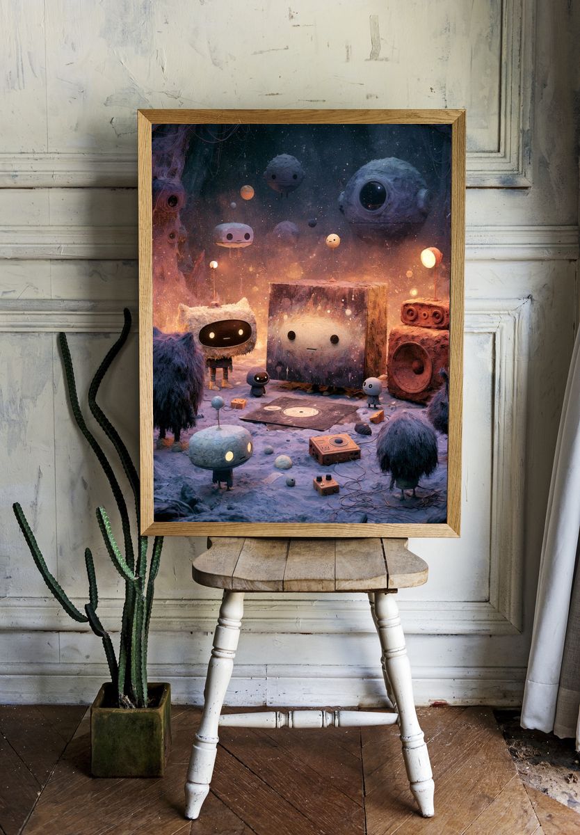 Dreamlike Robot Forest — Illustration Print. — room view 1