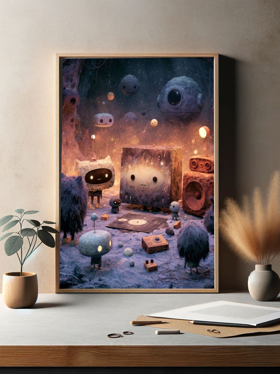 Dreamlike Robot Forest — Illustration Print. — room view 2