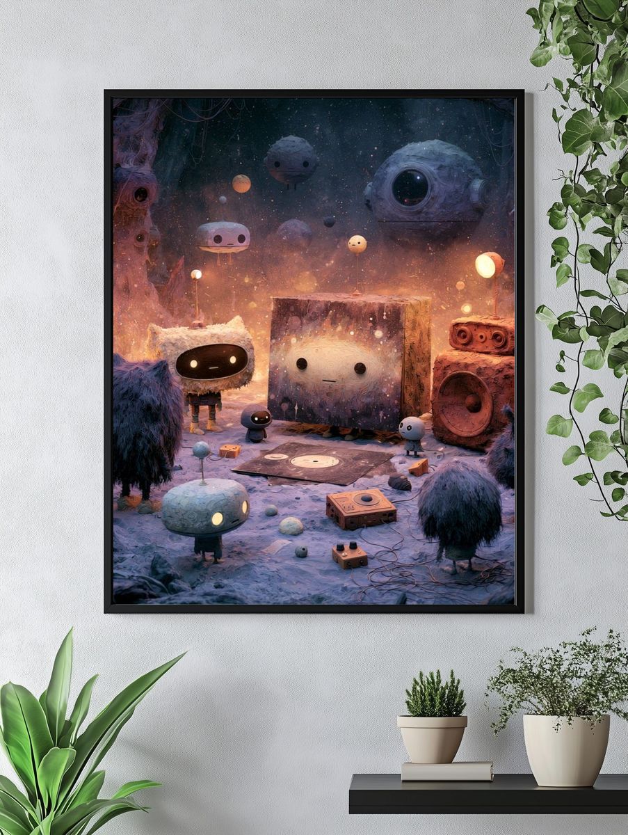 Dreamlike Robot Forest — Illustration Print. — room view 4