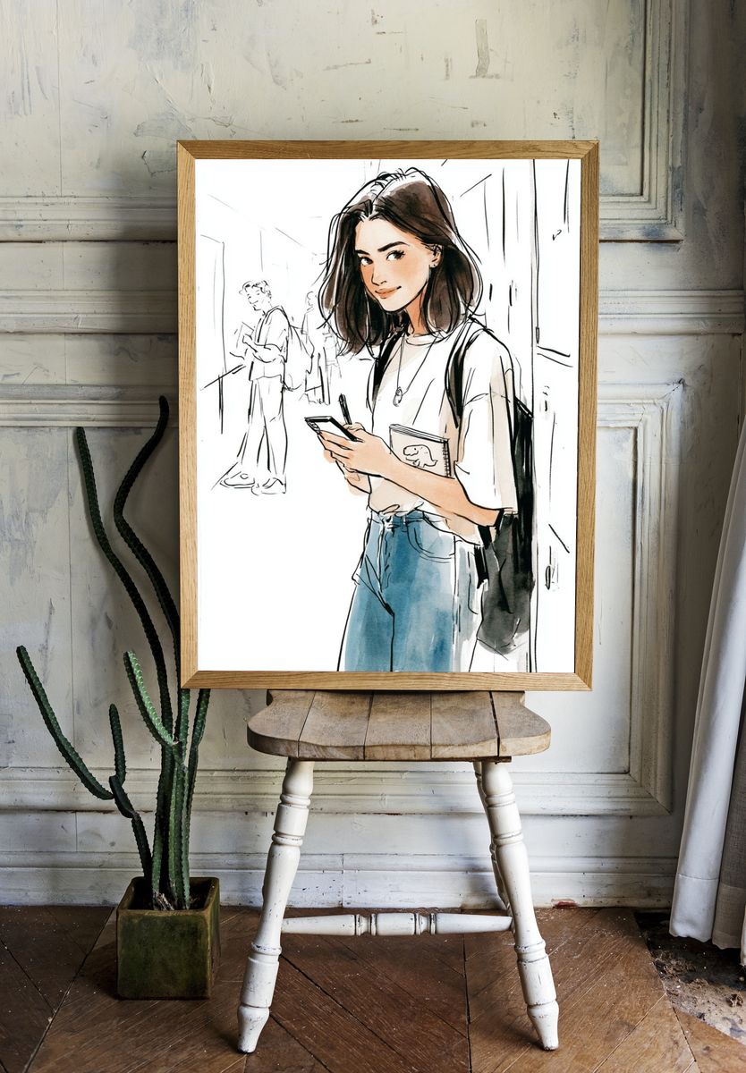 Fashion Sketch Girl Illustration Poster. — room view 1