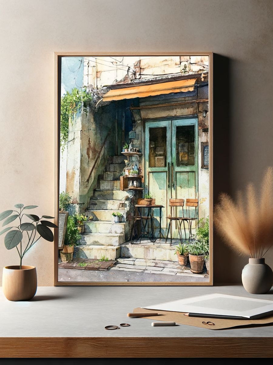 Coral Balloon Arch Illustration Poster. — room view 2